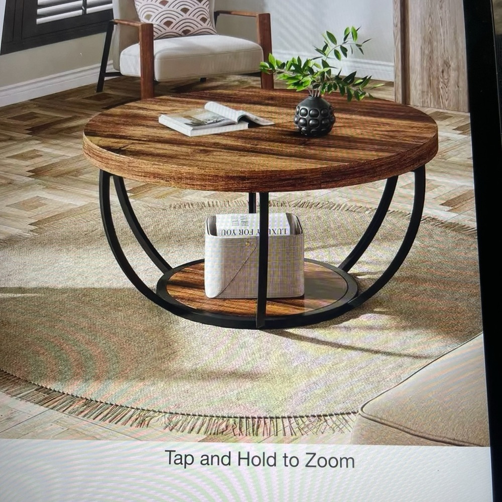 Modern Brown Coffee Table with Black Metal Frame